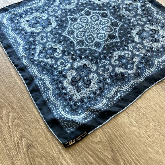 EUC Vintage All Silk by Ashear Blue Medallion Print Pocket Square Scarf 18.5” - Picture 14 of 16
